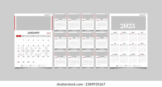 calendar 2024 and 2025 template. vector illustration