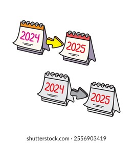 Calendar 2024 2025 Vector, New Year Calendar Vector 2025 Illustration Cartoon, Year Change 2024 to 2025 Vector Image.
