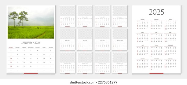 Calendar 2024, calendar 2025 week start Sunday corporate design template vector. Sample image whith mesh.