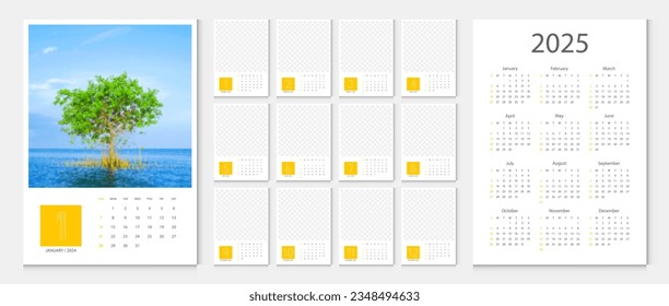 Calendar 2024, calendar 2025 week start Sunday corporate design template vector. Wall calendar 2024. Sample image whith mesh.