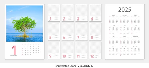 Calendar 2024, calendar 2025 week start Sunday corporate design template vector. Wall calendar 2024.