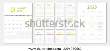 Calendar 2024, calendar 2025 week start Monday corporate design template vector.