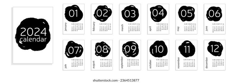 Calendar 2024 A4 with number months. Week stars on Sunday. Vector illustration. 