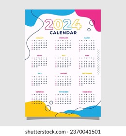 Calendar 2024 abstract geometric memphis template