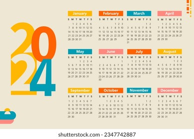 Kalender für abstraktes Typografie-Design 2024