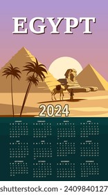 Calendar 2024 Ancient Sphinx, Egypt Pharaoh Pyramids Vintage Poster