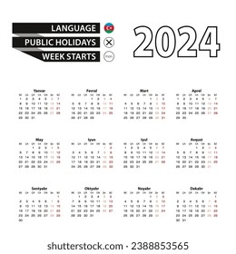 Calendar 2024 in Azerbaijani language, week starts on Monday. Vector calendar 2024 year.