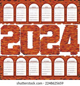 Kalender 2024 Daten, Ziegelwand 