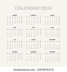 Calendar 2024 Dates Week starting from Monday