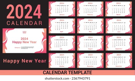 Calendar 2024 design, The year of the Tiger monthly cards templates, Set of 12 month, Week starts from Monday. Design template for gerneral and corporate. flat illustration vector design