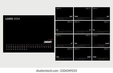 calendar 2024, desk calendar 2024, 2024 desk calendar design, black color desk calendar design