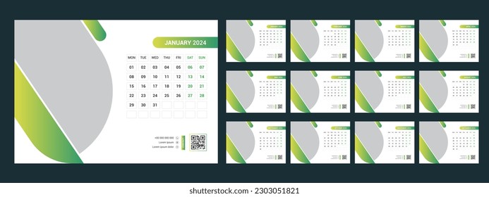 calendar, 2024, desk, template, design
