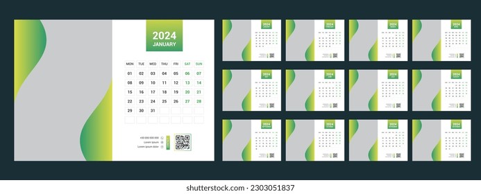 calendar, 2024, desk, template, design