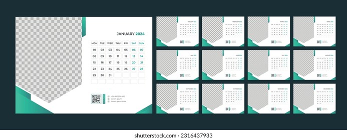 calendar, 2024, desk, template, design