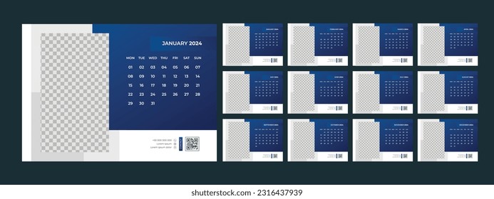 calendar, 2024, desk, template, design