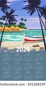 Calendar 2024 Exotic Islands vintage travel wall poster