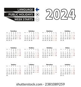 Calendar 2024 in Finnish language, week starts on Monday. Vector calendar 2024 year.