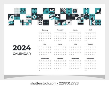 Calendar 2024 geometric patterns. Calendar template for 2024 year with geometric shapes.