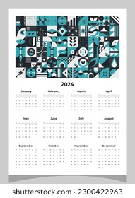 Calendar 2024 geometric patterns. Calendar template for 2024 year with geometric shapes.