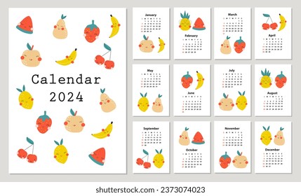 Calendar 2024. Hand drawn vector illustration