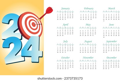 Calendar 2024. Happy new year 2024. 2024. Simple editable vector calender