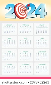 Calendar 2024. Happy new year 2024. 2024. Simple editable vector calender