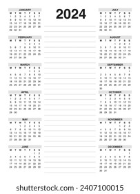 Calendar 2024 include with notes