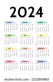 Calendar for 2024 isolated on a white background. Sunday to Monday, business template. Vector illustration