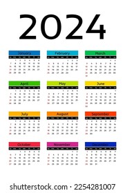 Calendar for 2024 isolated on a white background. Sunday to Monday, business template. Vector illustration