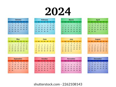 Calendar for 2024 isolated on a white background. Sunday to Monday, business template. Vector illustration