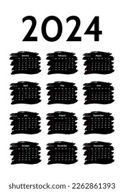 Calendar for 2024 isolated on a white background. Sunday to Monday, business template. Vector illustration