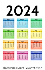Calendar for 2024 isolated on a white background. Sunday to Monday, business template. Vector illustration