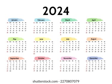 Calendar for 2024 isolated on a white background. Sunday to Monday, business template. Vector illustration
