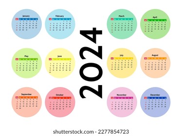 Calendar for 2024 isolated on a white background. Sunday to Monday, business template. Vector illustration