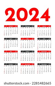 Calendar for 2024 isolated on a white background. Sunday to Monday, business template. Vector illustration