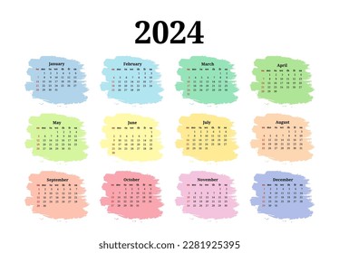 Calendar for 2024 isolated on a white background. Sunday to Monday, business template. Vector illustration