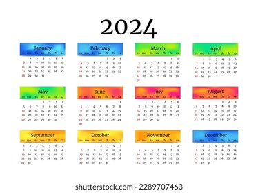 Kalender für 2024 einzeln auf weißem Hintergrund. Von Sonntag bis Montag, Geschäftsvorlage. Vektorgrafik