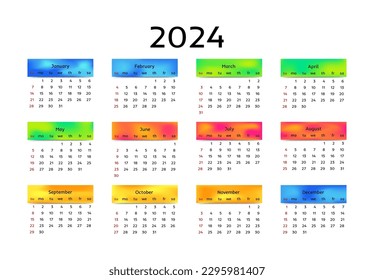 Calendar for 2024 isolated on a white background. Sunday to Monday, business template. Vector illustration