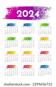 Calendar for 2024 isolated on a white background. Sunday to Monday, business template. Vector illustration