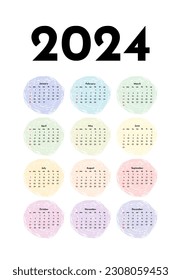 Calendar for 2024 isolated on a white background. Sunday to Monday, business template. Vector illustration