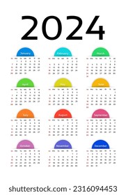 Calendar for 2024 isolated on a white background. Sunday to Monday, business template. Vector illustration