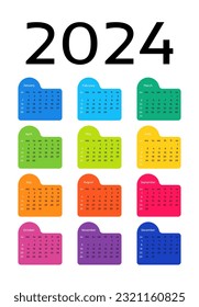 Calendar for 2024 isolated on a white background. Sunday to Monday, business template. Vector illustration