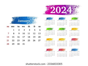 Calendar for 2024 isolated on a white background. Sunday to Monday, business template. Vector illustration