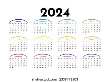 Calendar for 2024 isolated on a white background. Sunday to Monday, business template. Vector illustration