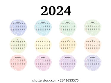 Calendar for 2024 isolated on a white background. Sunday to Monday, business template. Vector illustration