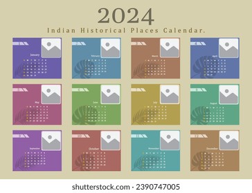 Calendar for 2024, isolated on a white background, Calendar 2024,Week starts on Sunday Desk Calendar 2024 template design,