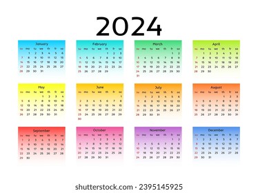 Calendar for 2024 isolated on a white background. Sunday to Monday, business template. Vector illustration