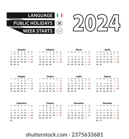 Calendar 2024 in Italian language, week starts on Monday. Vector calendar 2024 year.