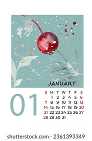 Calendar 2024 January by month. Vector illustration. Nature abstraction.