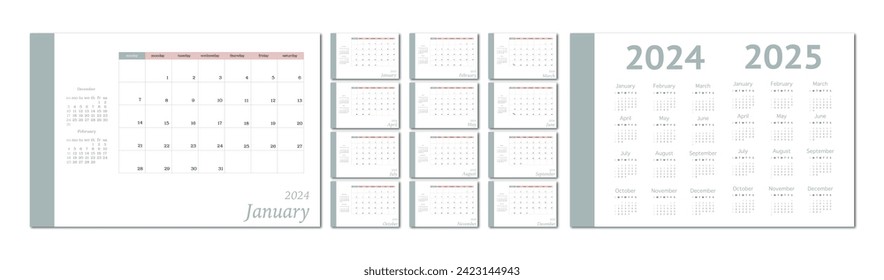 Calendar for 2024 on a light background. Ideal for the design of your workplace.